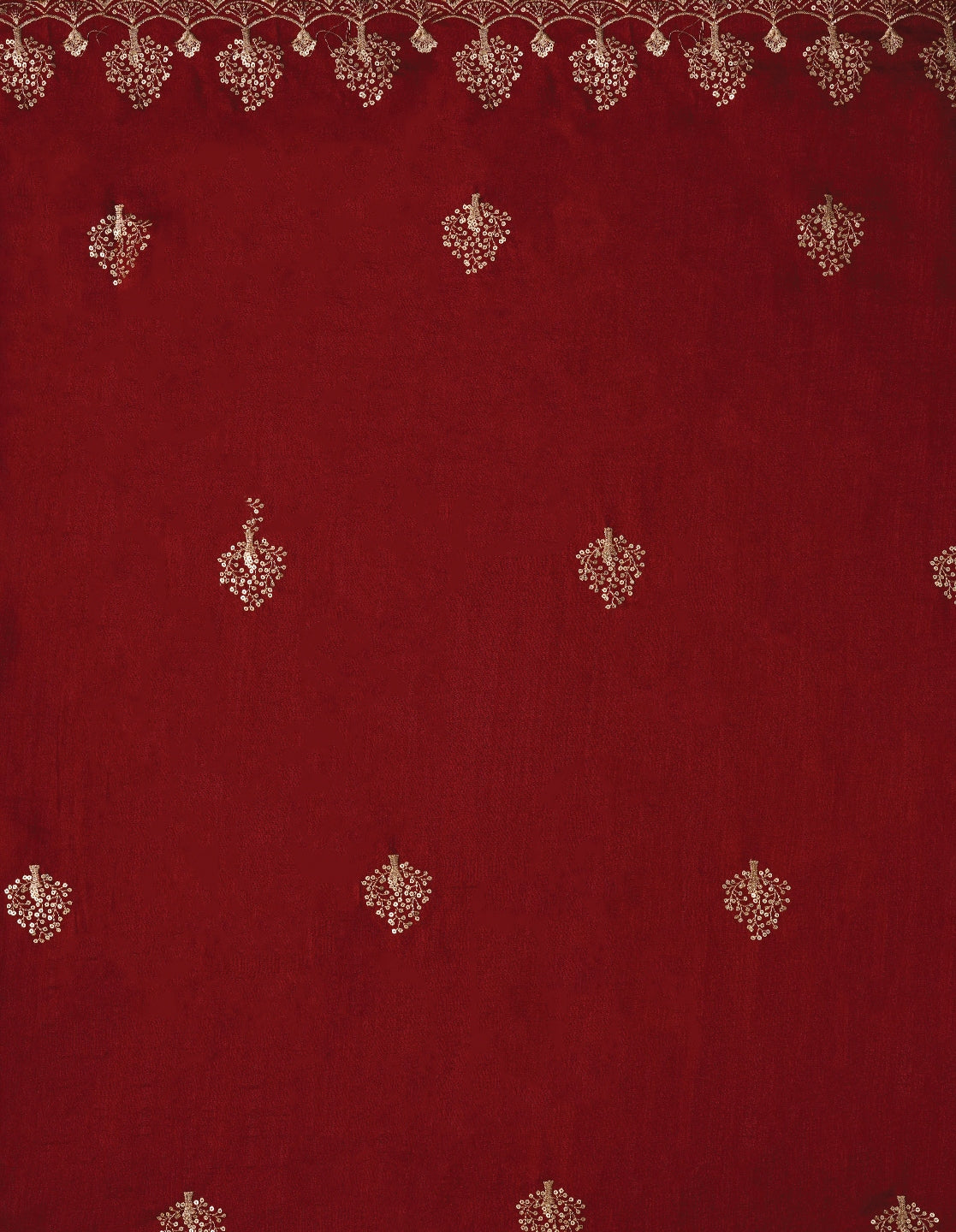 Red Sequin Work Cotton Blend Dress Material with Dupatta