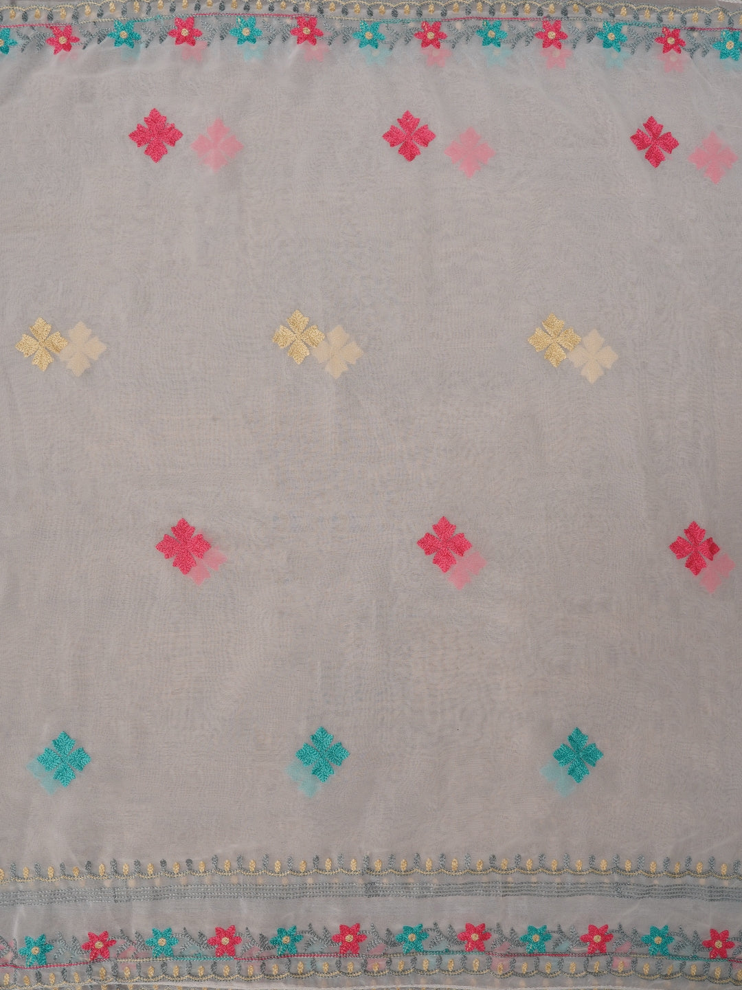 White Sequin Embroidered Silk Georgette Dress Material with Dupatta