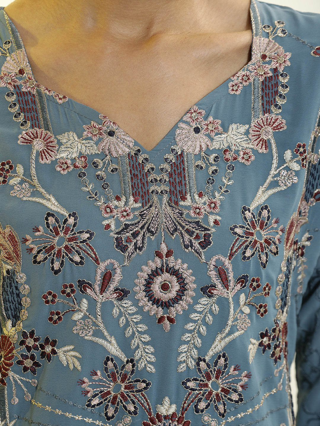 Festive Embroidered Georgette Party Wear Kurta Set With Dupatta