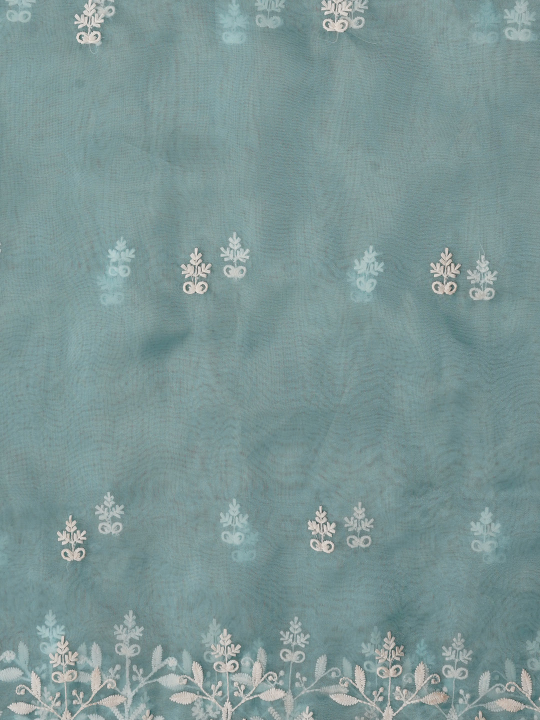 Unstitched Sky Blue Embroidered Organza Dress Material With Dupatta