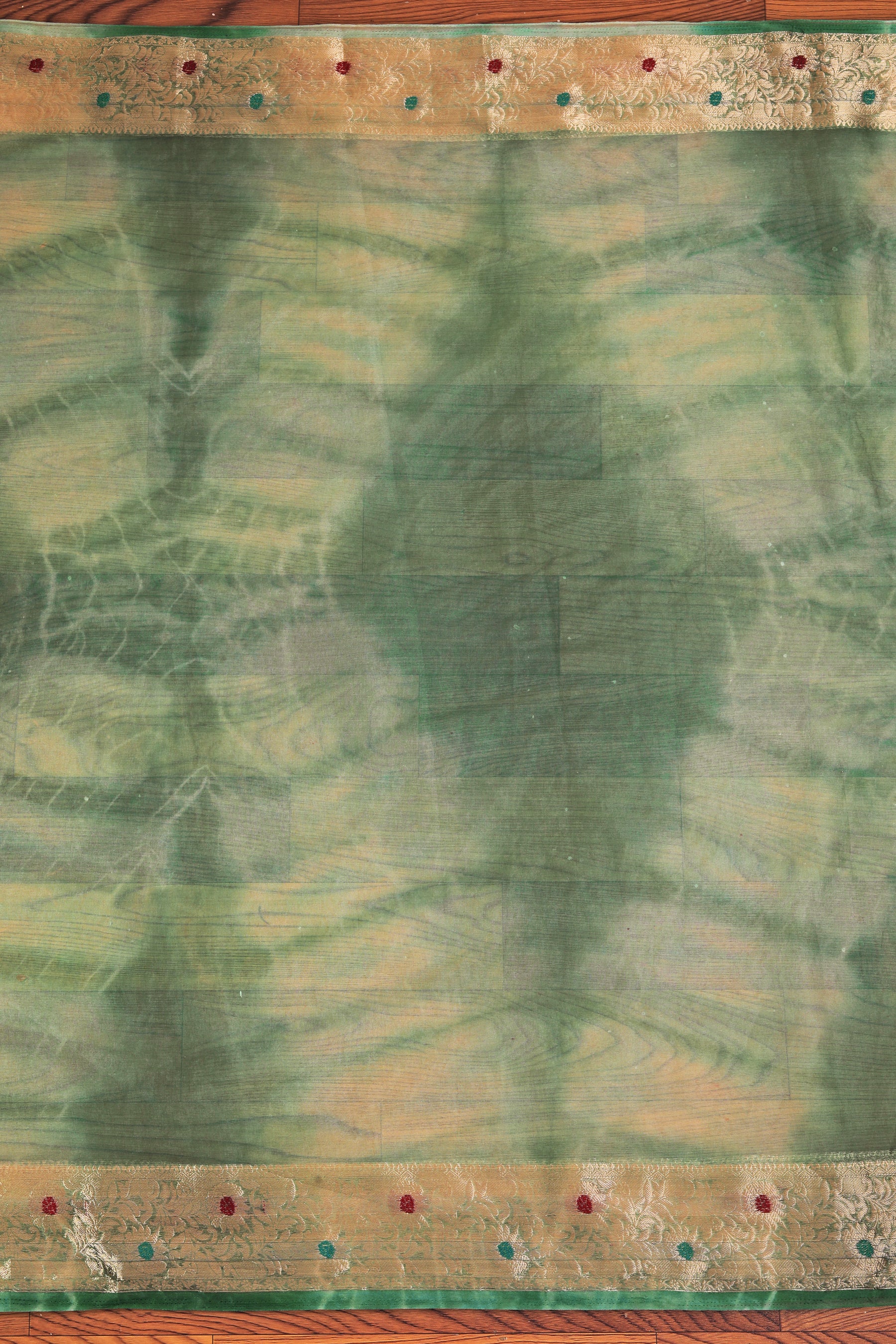 Green Embellished Organza Dress Material With Tie-Dye Dupatta