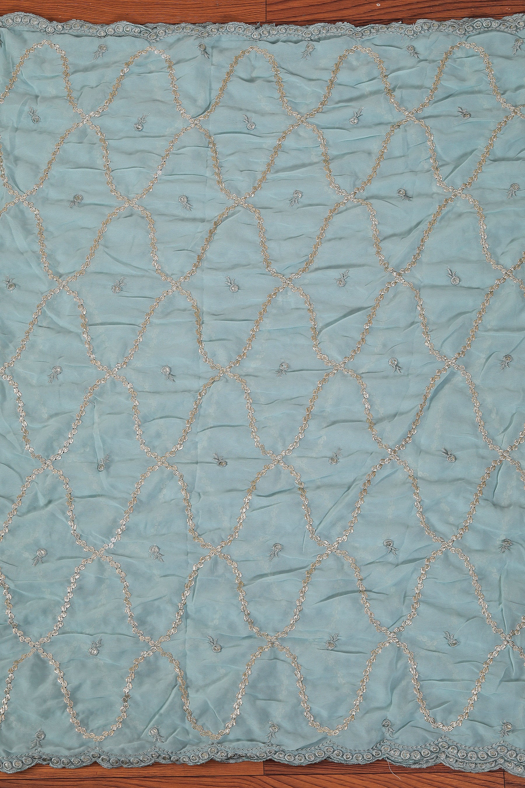 Sea Green Heavy Embroidered Poly Georgette Dress Material with Dupatta