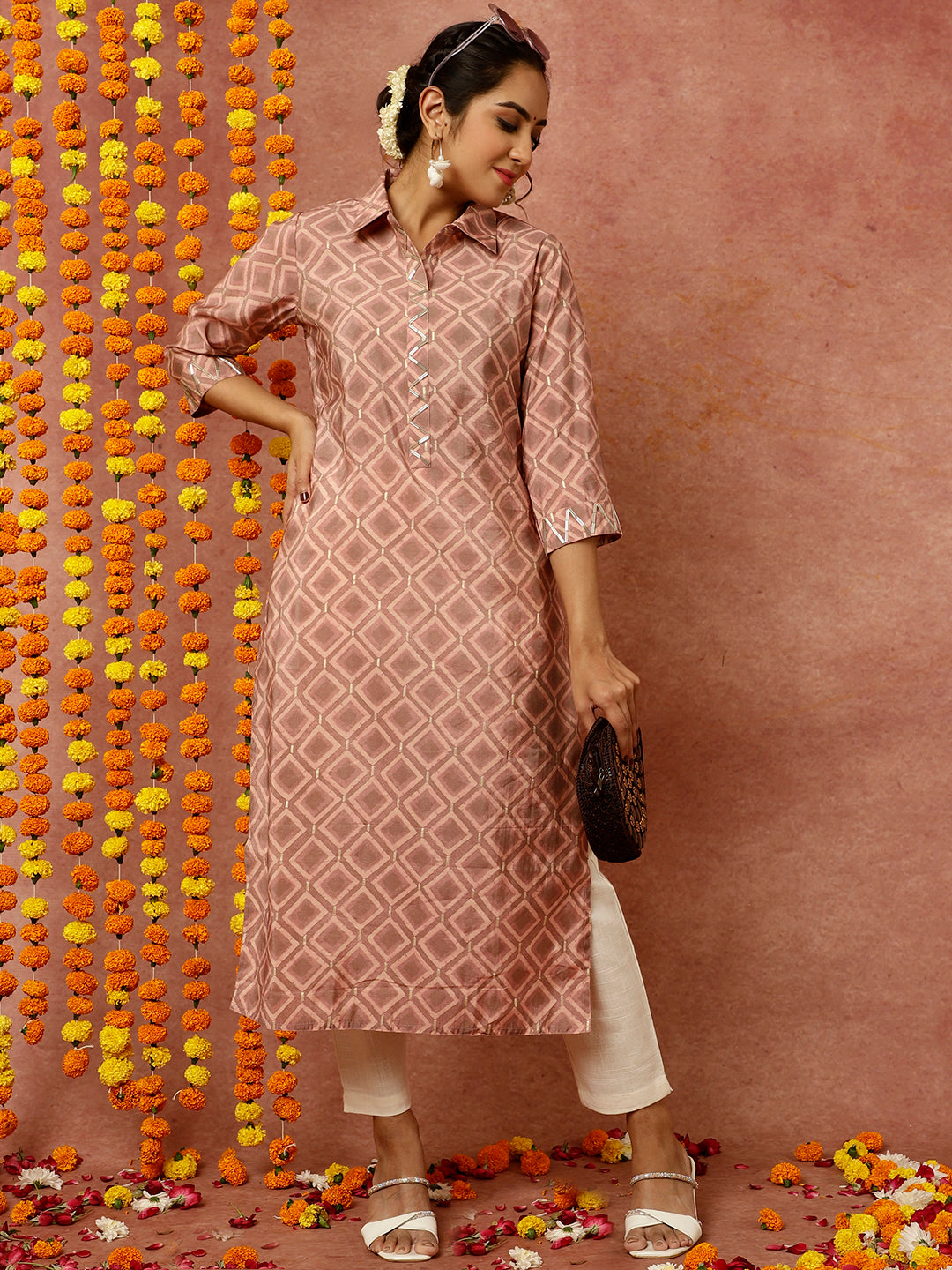 Mauve Abstract Print Straight Kurta
