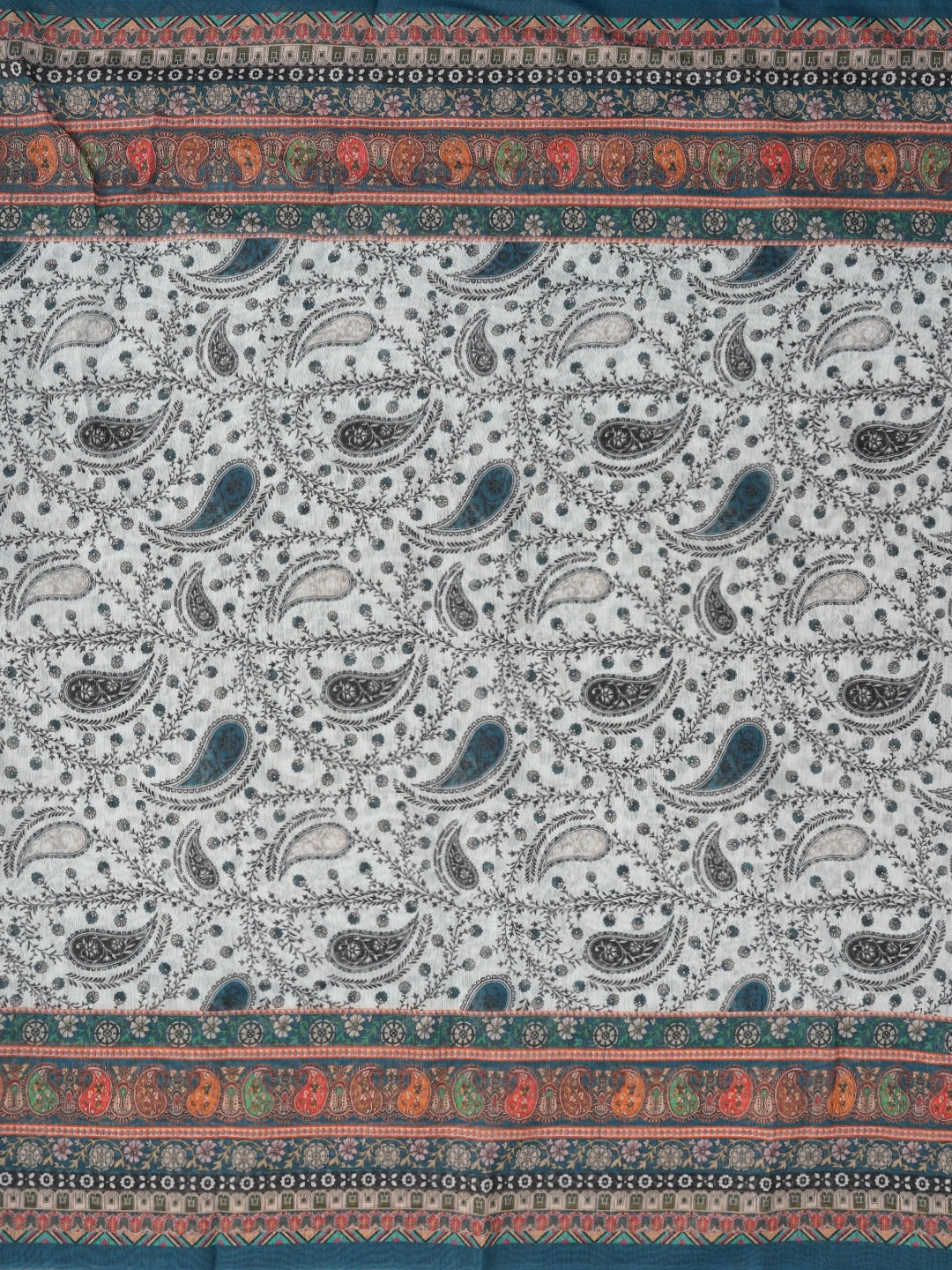 Teal Paisley Printed Cotton Blend Dress Material with Dupatta