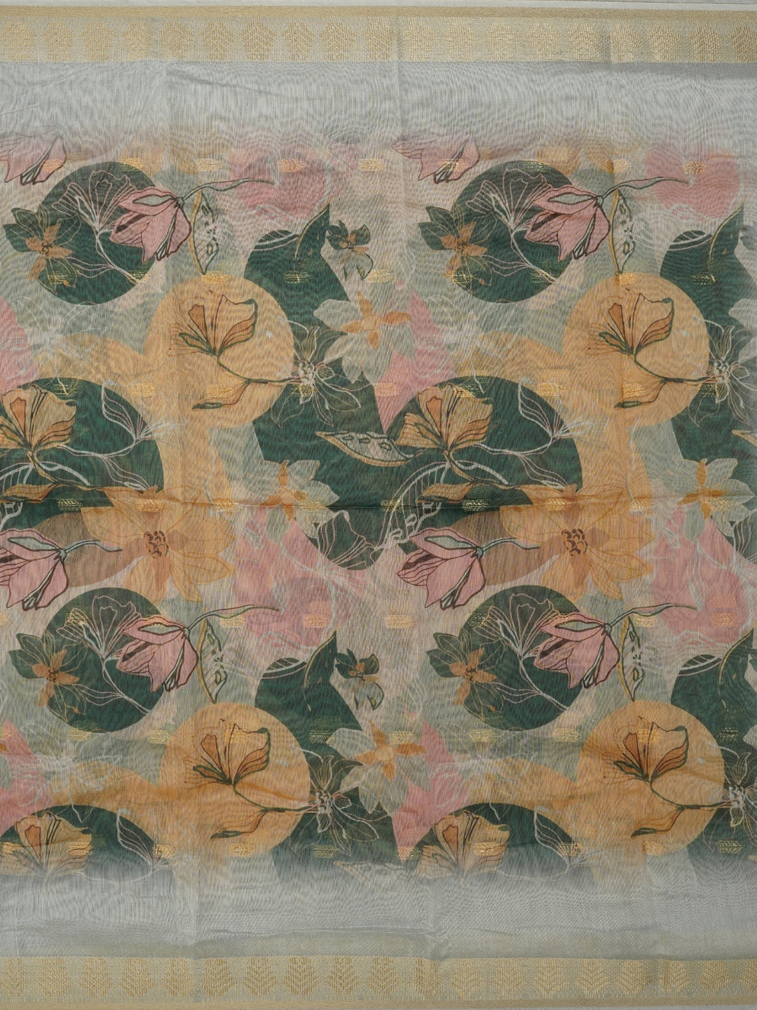 Sea Green Sequin Work Floral Printed Cotton Blend Dress Material with Dupatta