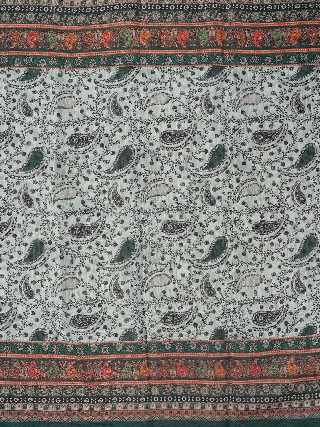 Green Paisley Printed Cotton Blend Dress Material with Dupatta