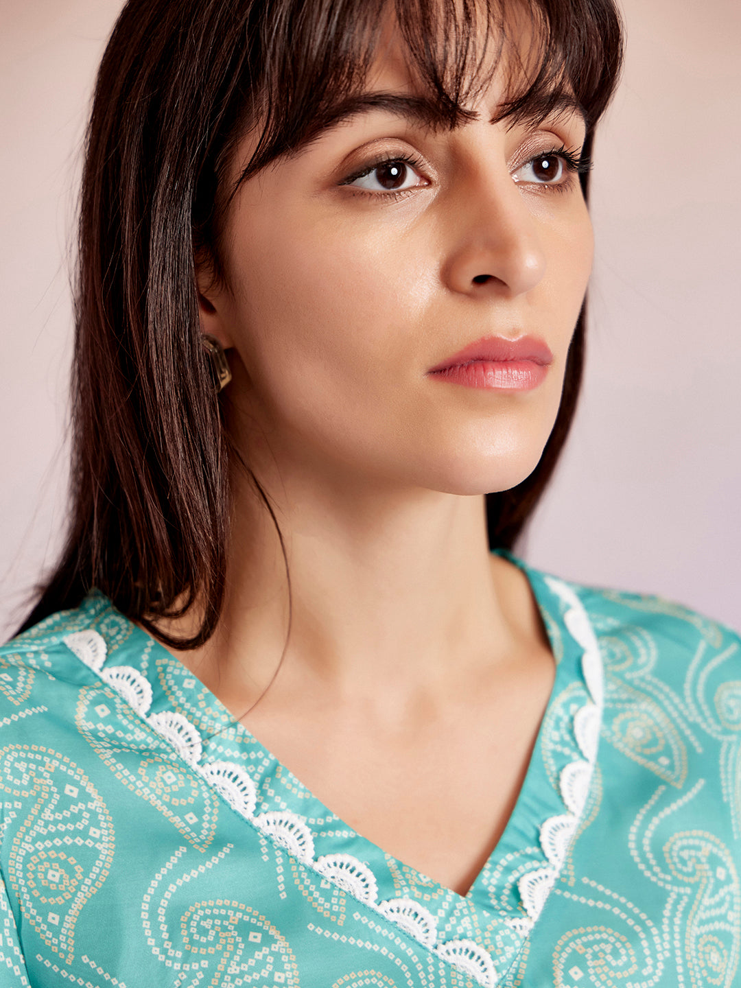 Turquoise Blue Bandhej Printed Straight Kurta