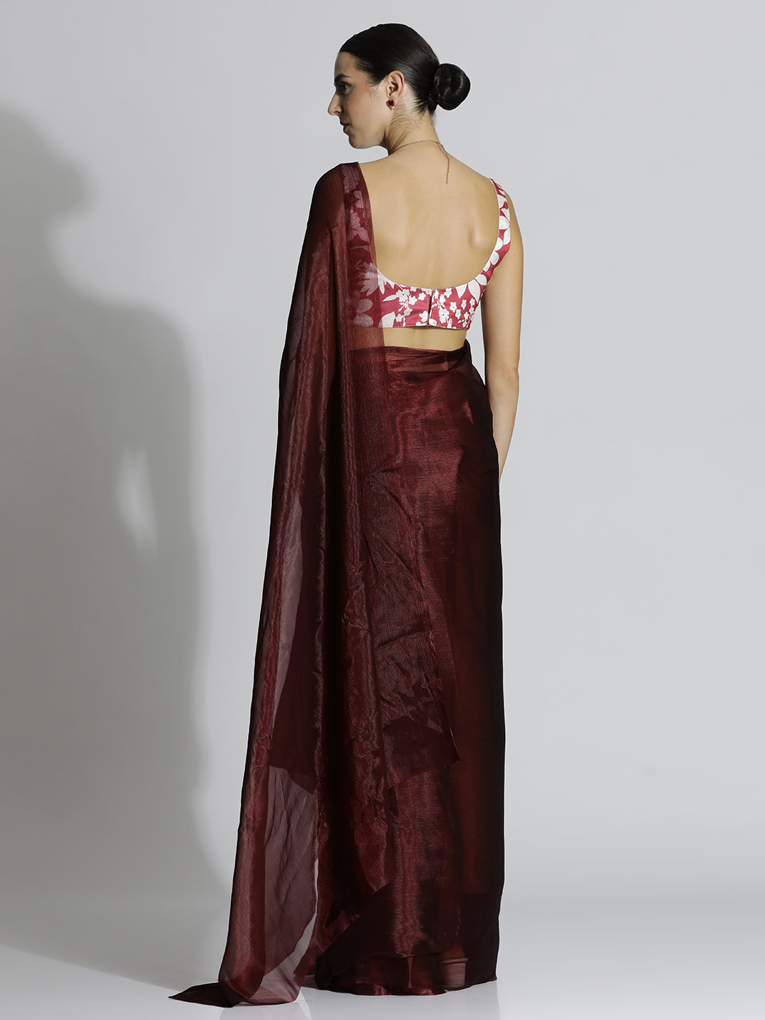 Maroon Festive Tissue Solid Saree