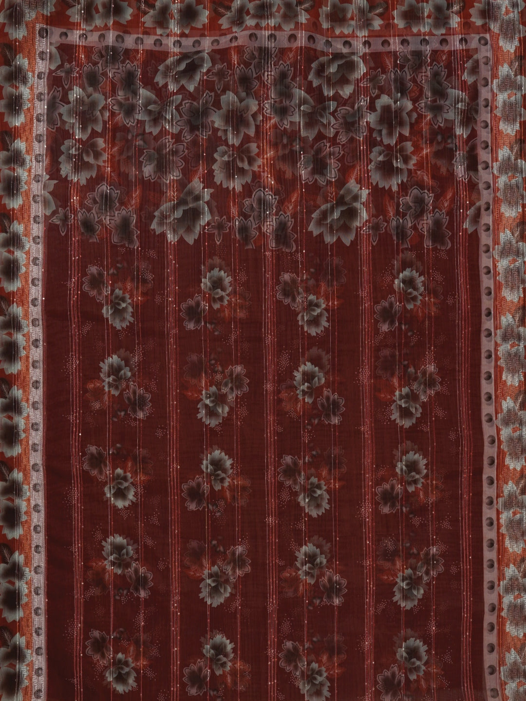 Maroon Unstitched Embellished Organza Dress Material With Dupatta