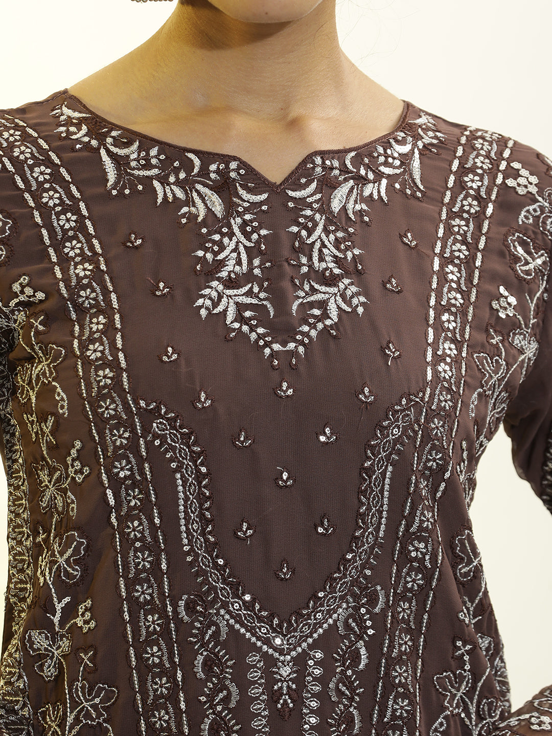 Festive Embroidered Georgette Party Wear Kurta Set With Dupatta