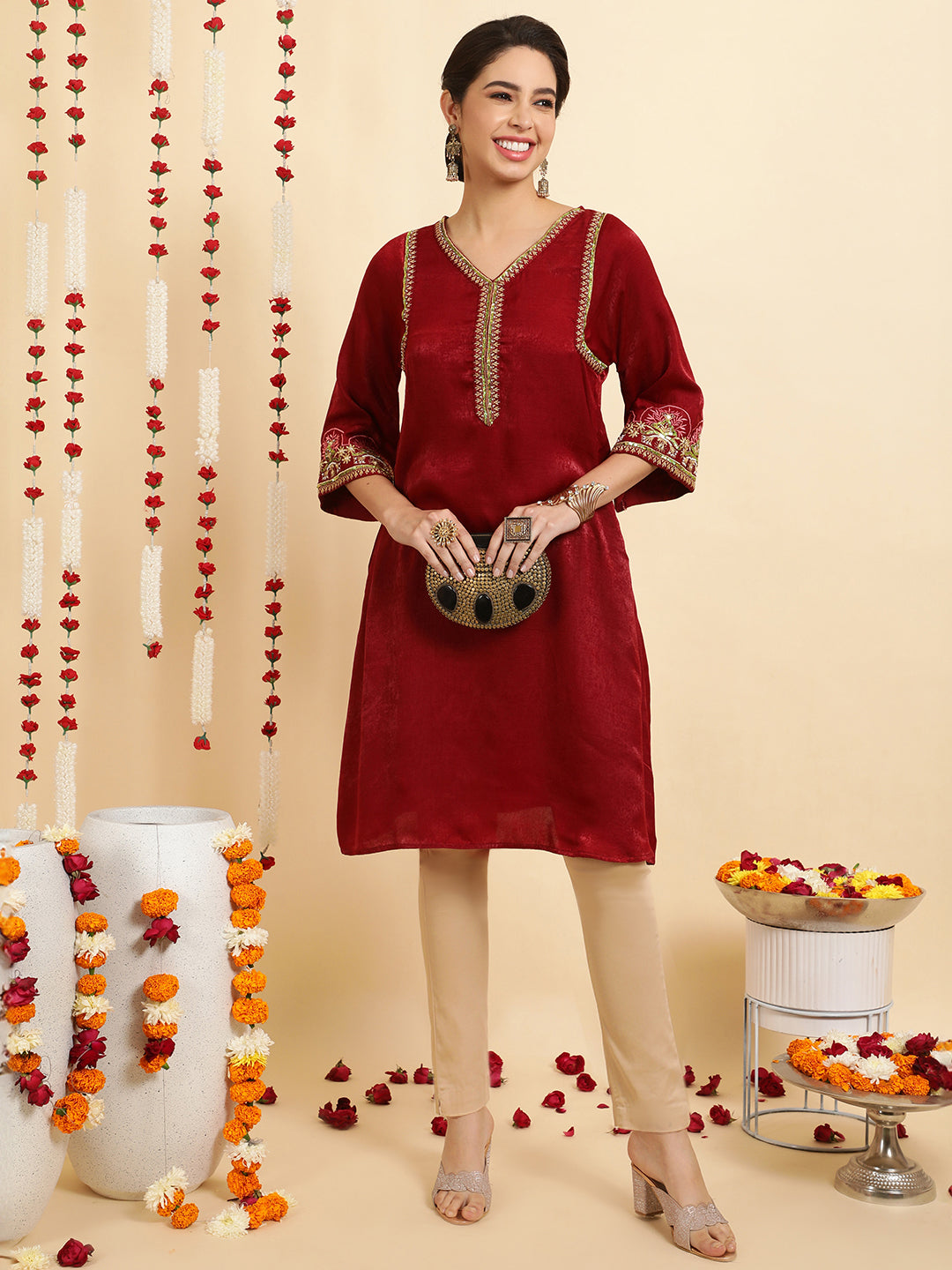 Maroon Zardozi Pakistani Velvet Kurta