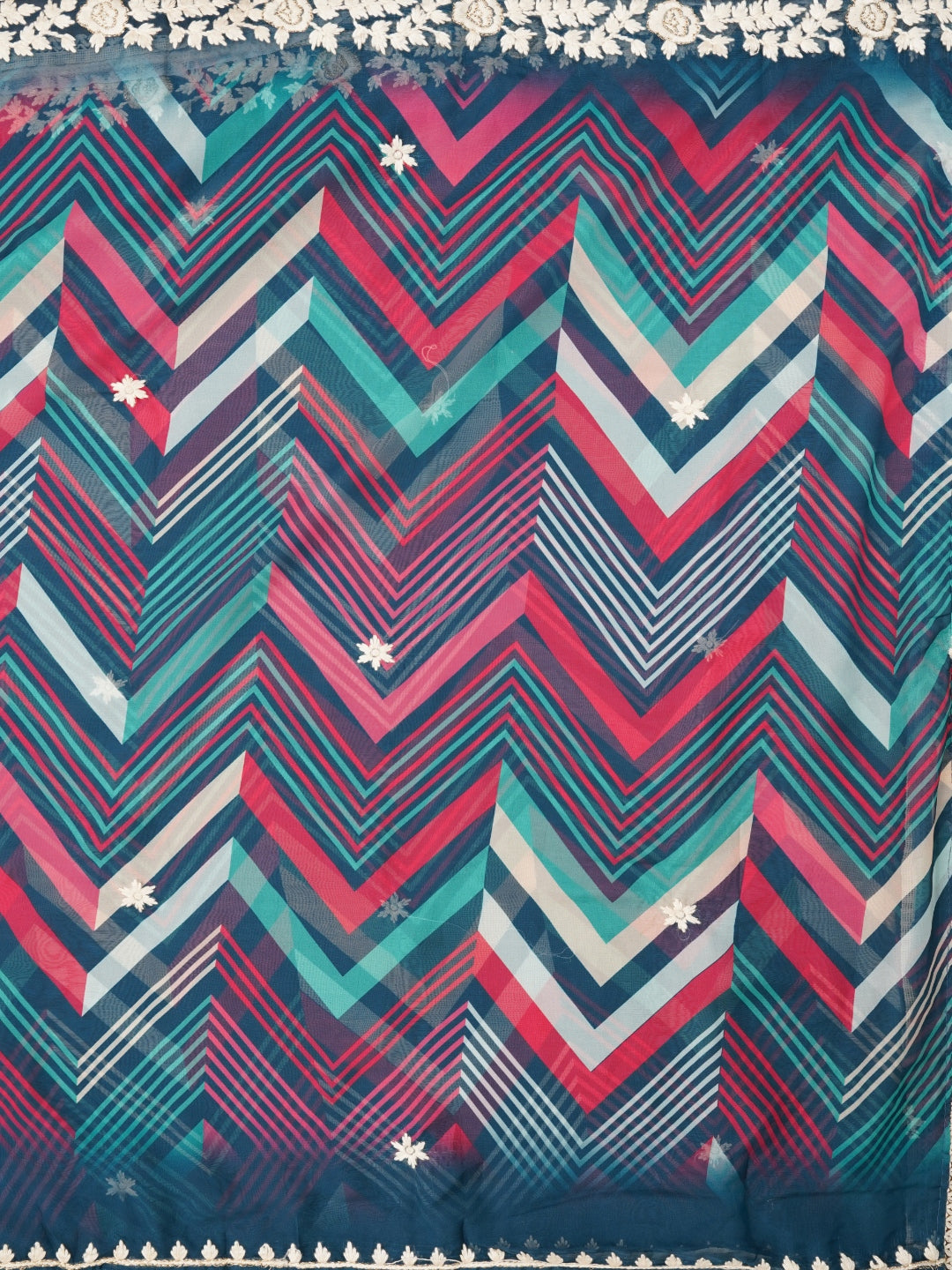 Teal Blue Lucknowi Embroidered Organza Dress Material with Dupatta