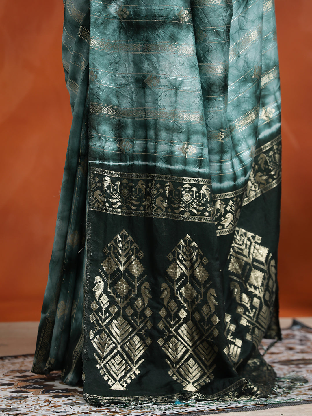 Green Banarasi Zari Woven Cotton Blend Saree