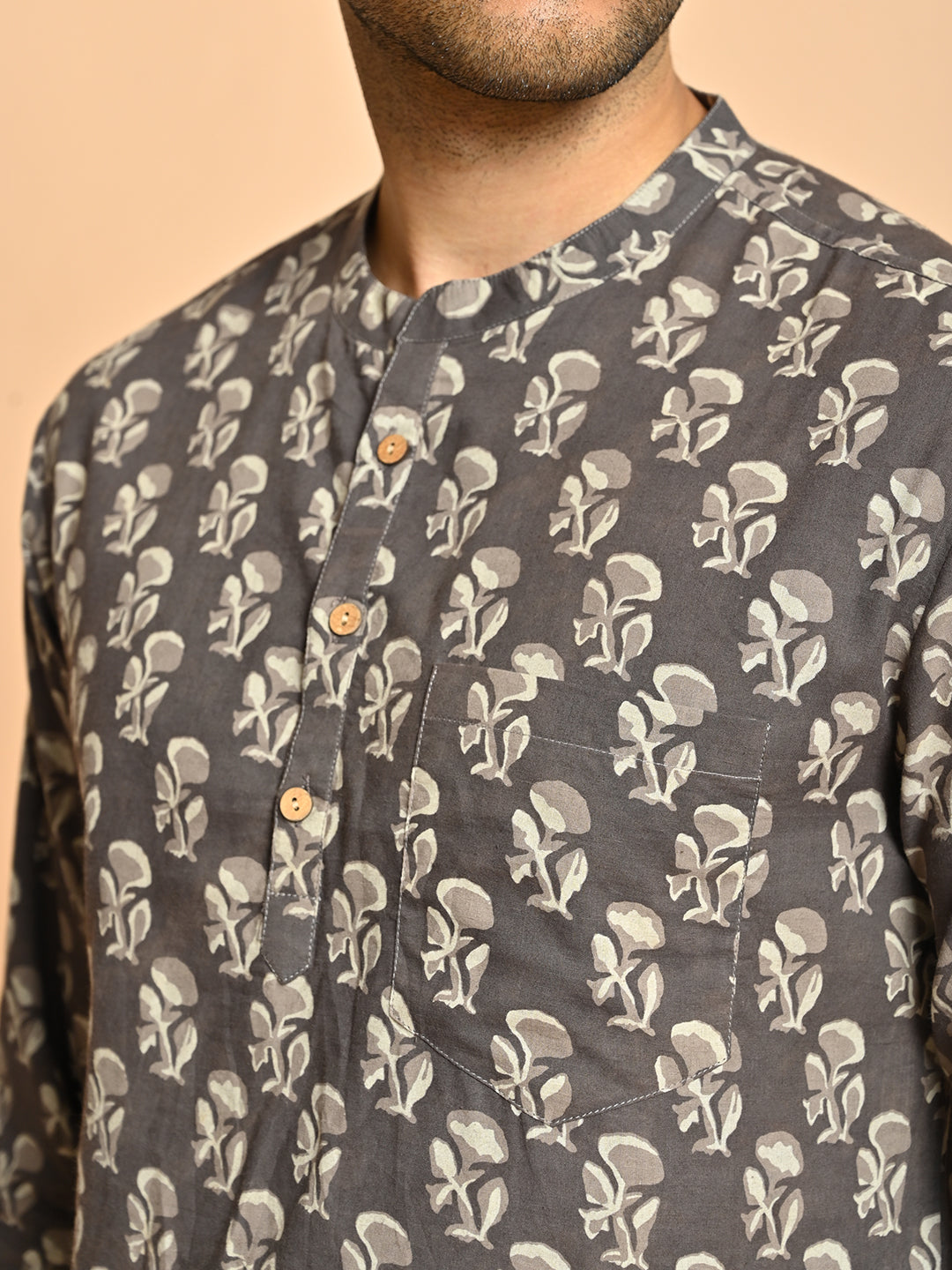 Ethnic Floral Block Printed Cotton Short Kurta