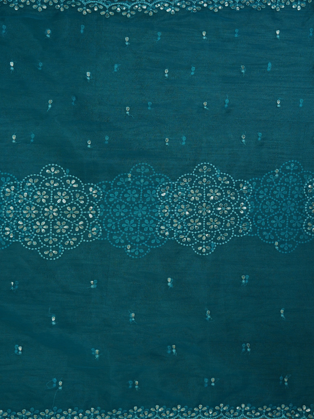 Sky Blue Floral Silk Zari Woven Dress Material with Dupatta