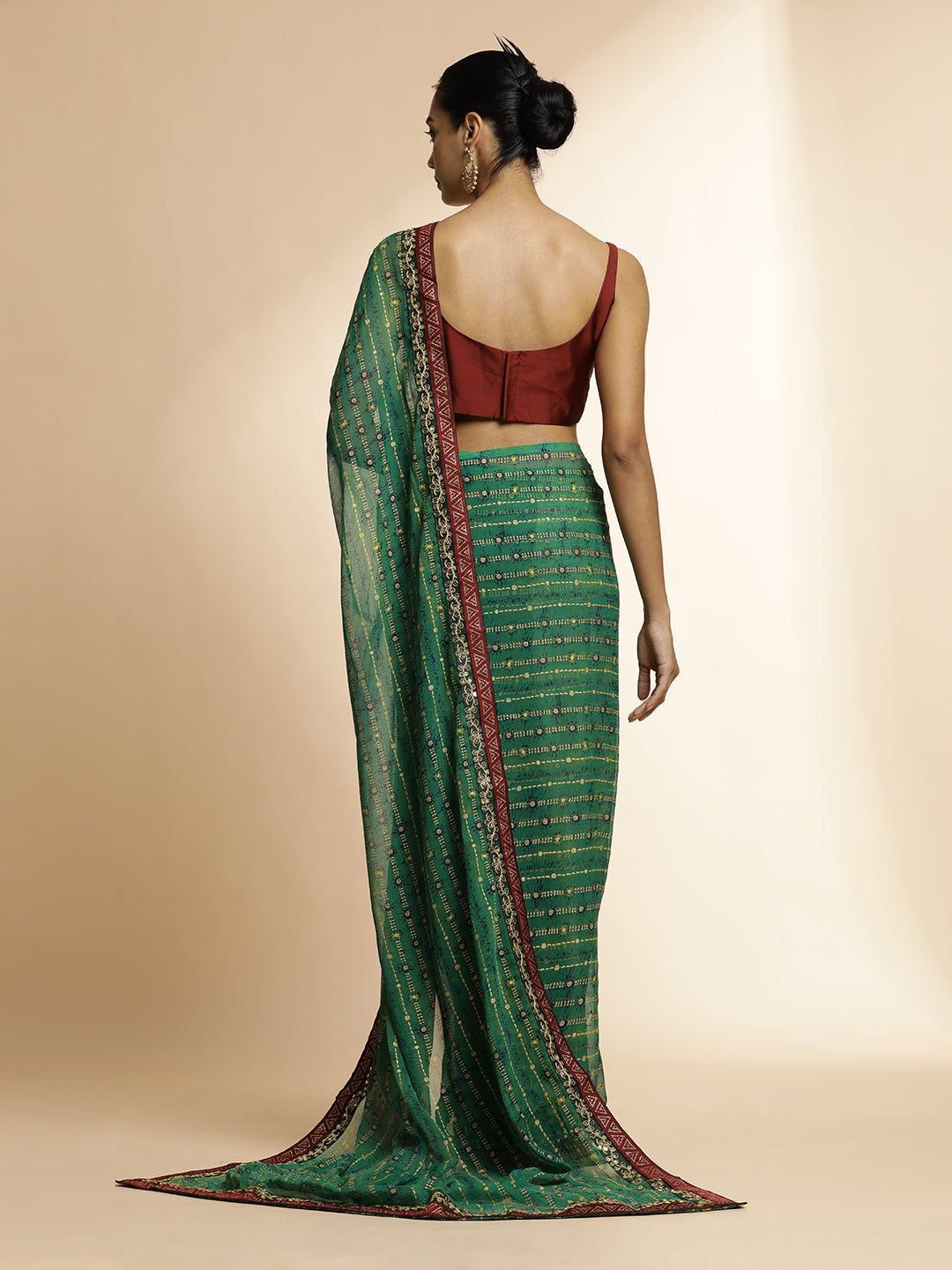 Green Printed Lightweight Georgette Saree