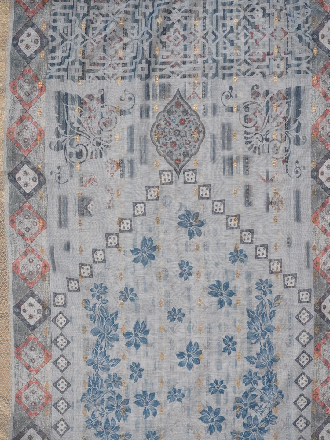 Teal Festive Silk Blend Zari Dress Material With Dupatta