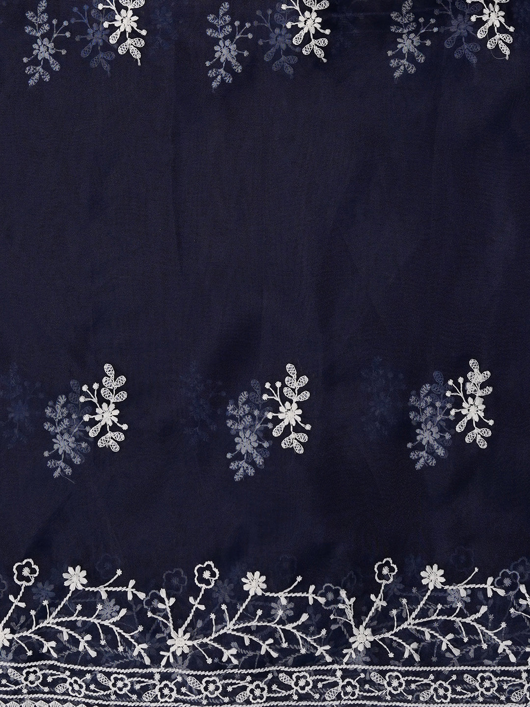 Unstitched Blue Embroidered Organza Dress Material With Dupatta