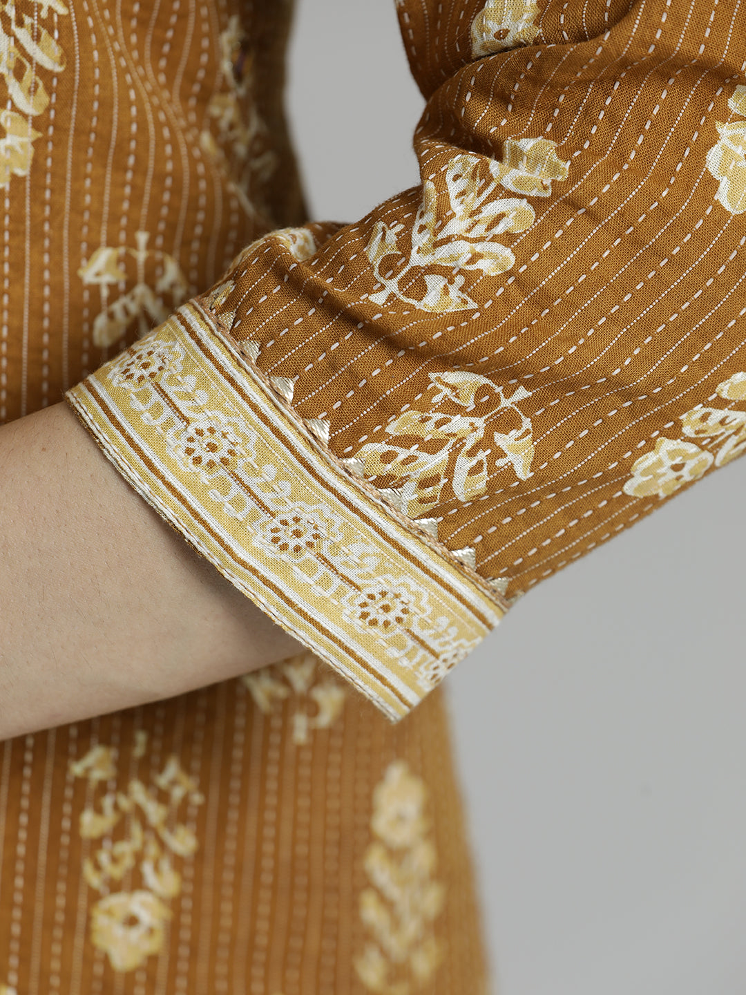 Brown Ethnic Motif Printed Pure Cotton Suit Set