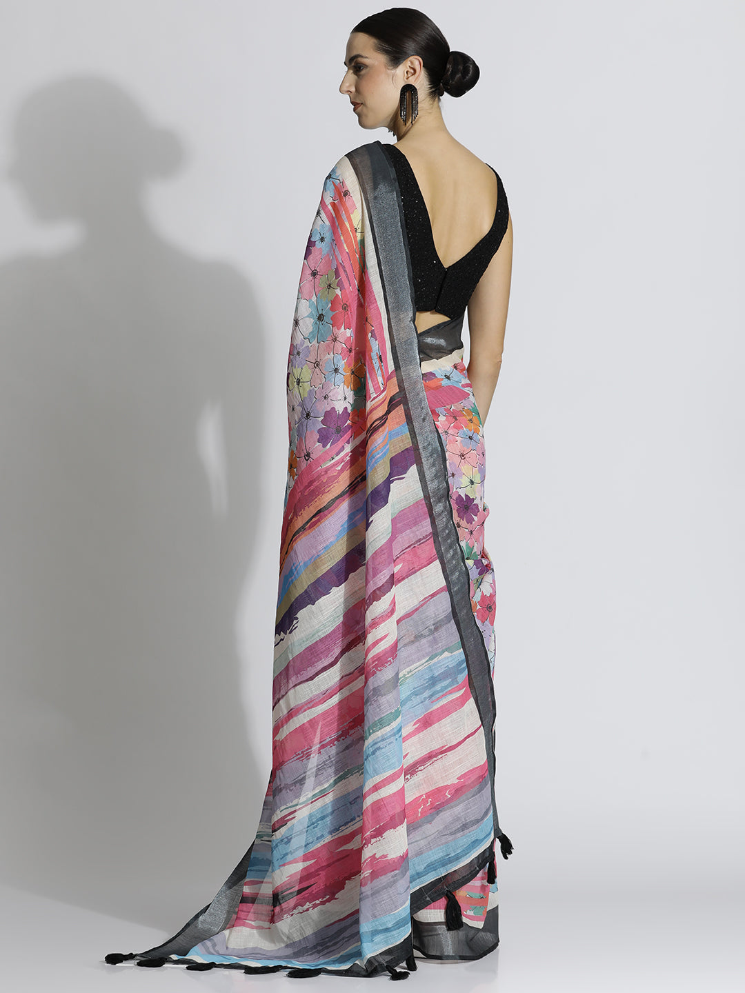 Floral Printed Daily Wear Pure Linen Multi Saree