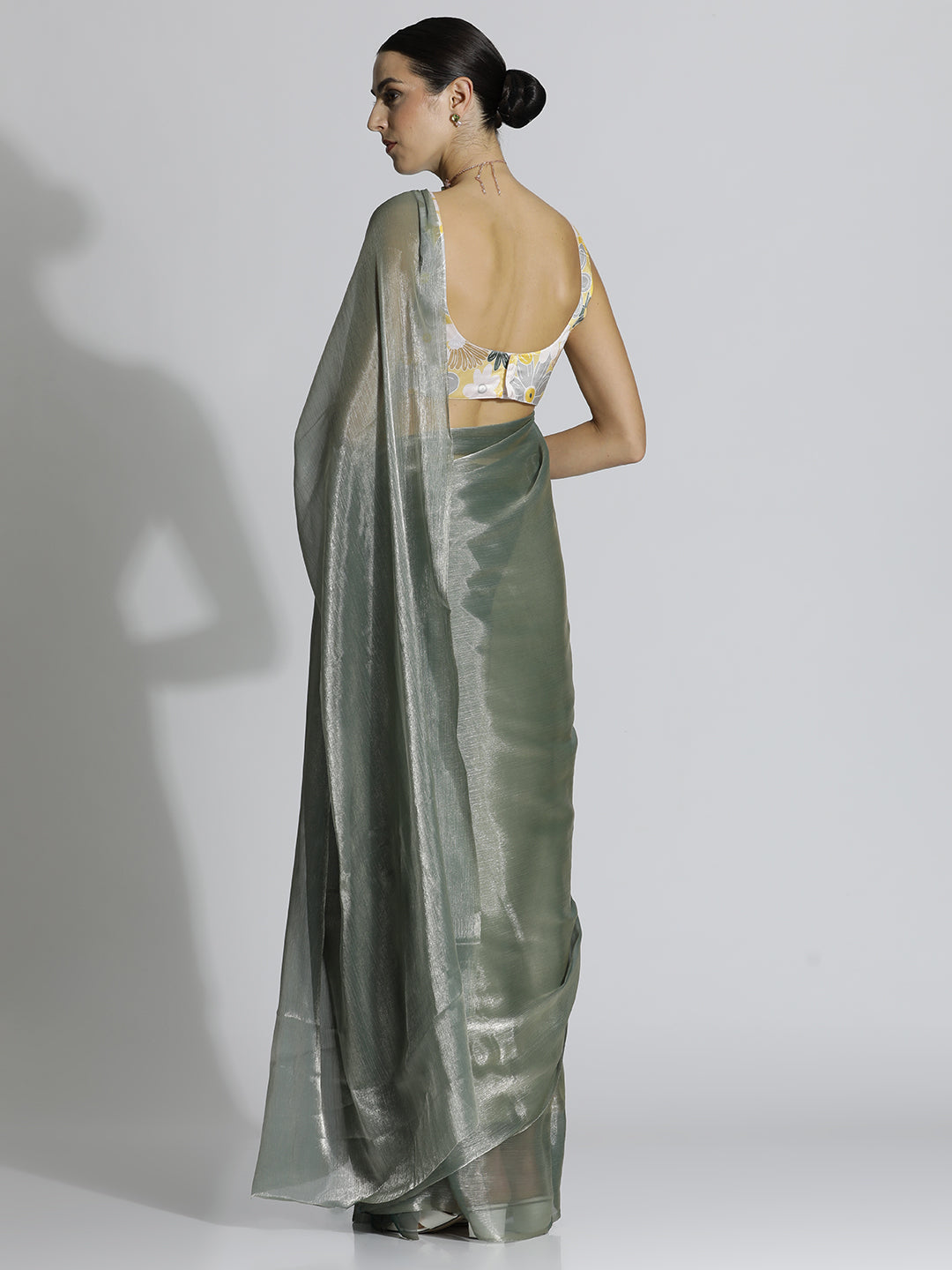 Olive Festive Tissue Solid Saree