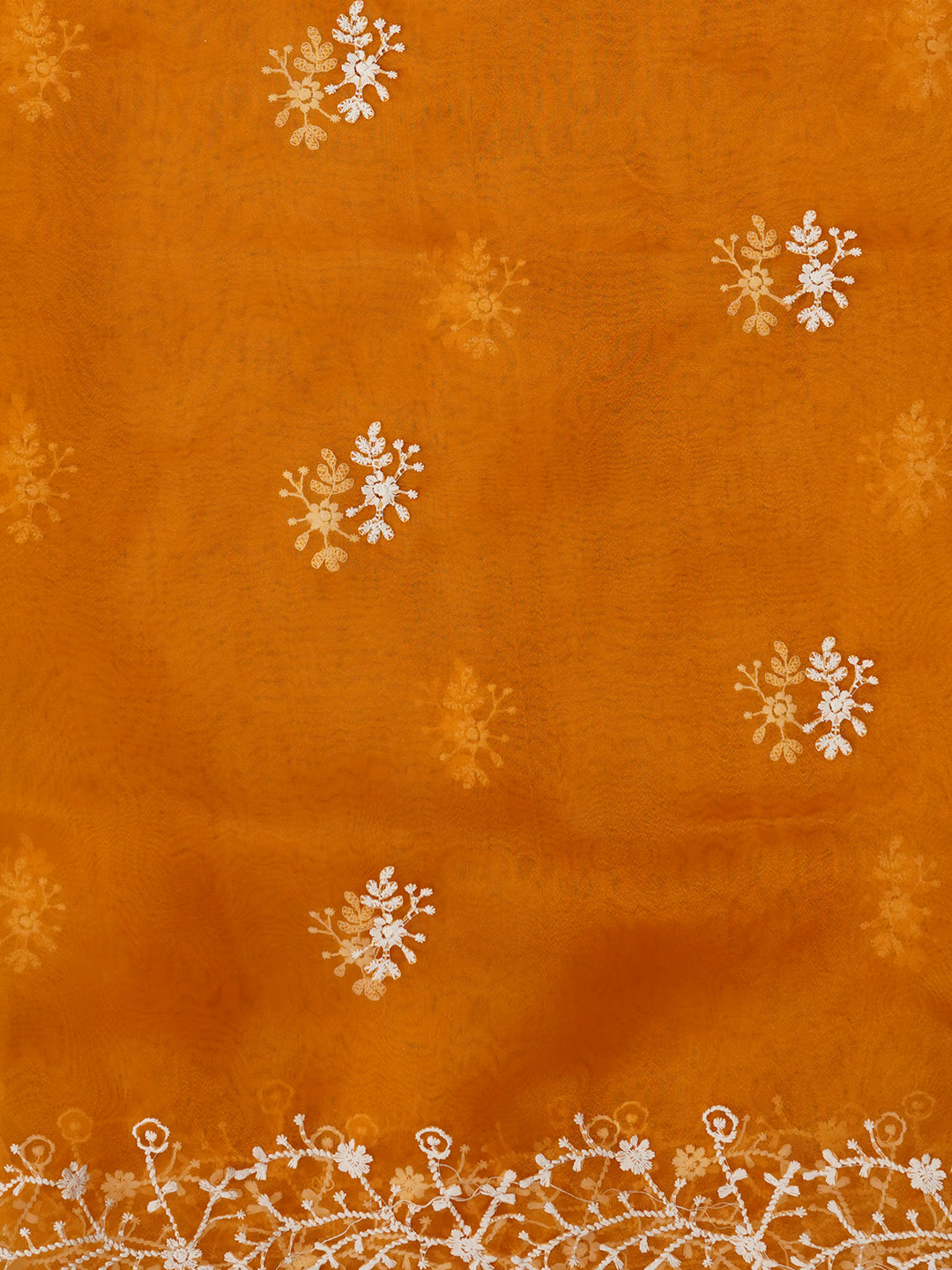 Orange Unstitched Embroidered Organza Dress Material With Dupatta