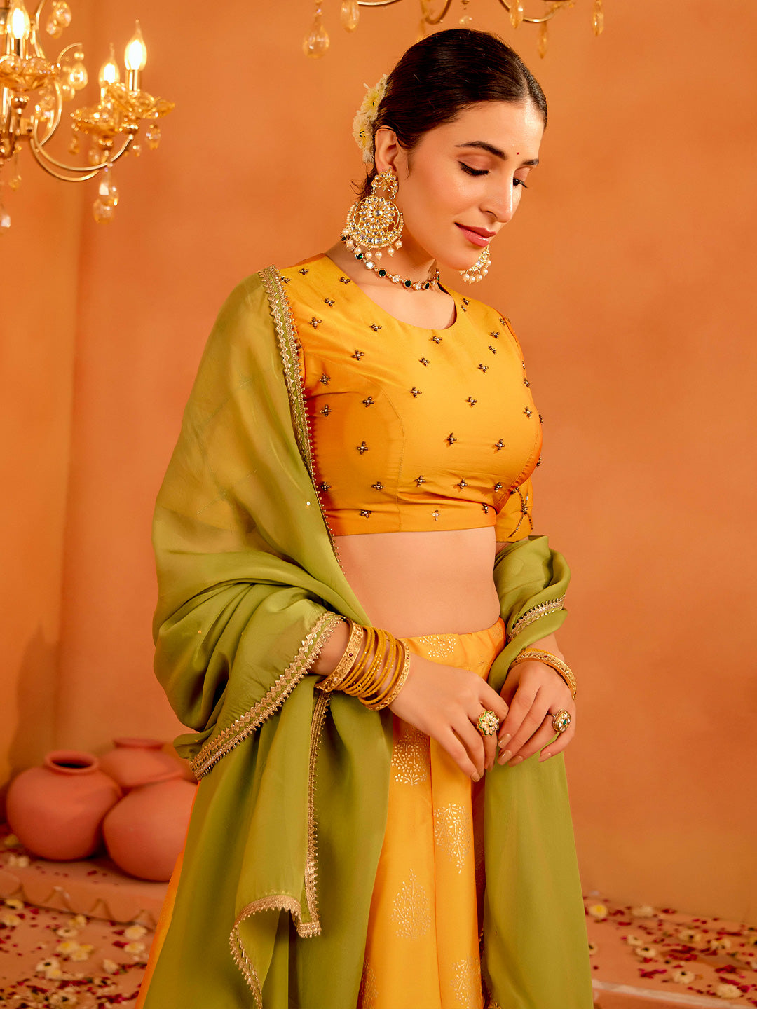 Festive Embellished Lehenga with Blouse and Dupatta