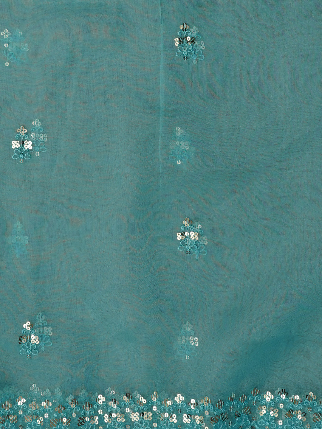 Sea Green Unstitched Embroidered Organza Dress Material With Dupatta