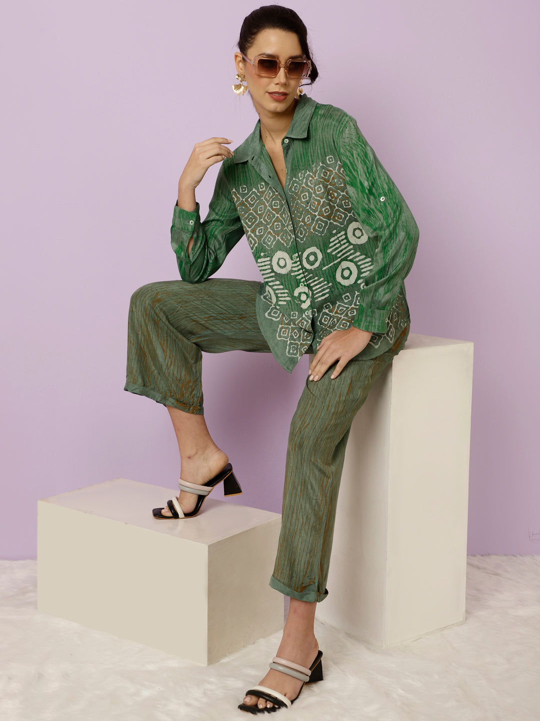 Hand Tie-Dye Bagru Printed Office Co-ord Set