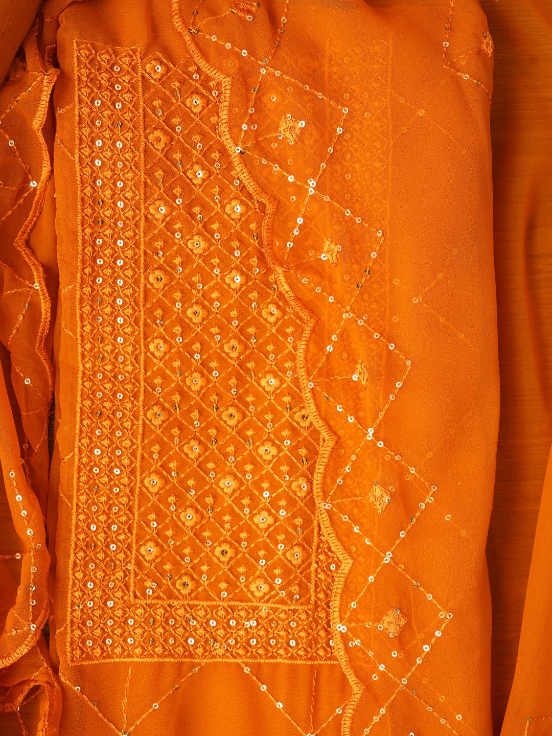 Mustard Embroidered Silk Georgette Dress Material with Dupatta