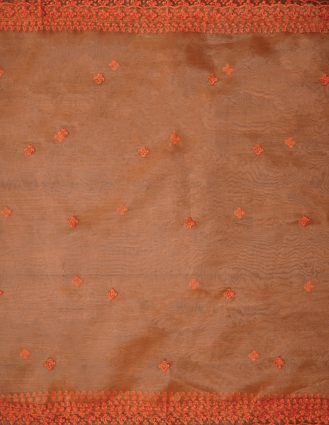 Orange Unstitched Embroidered Organza Festive Dress Material With Dupatta