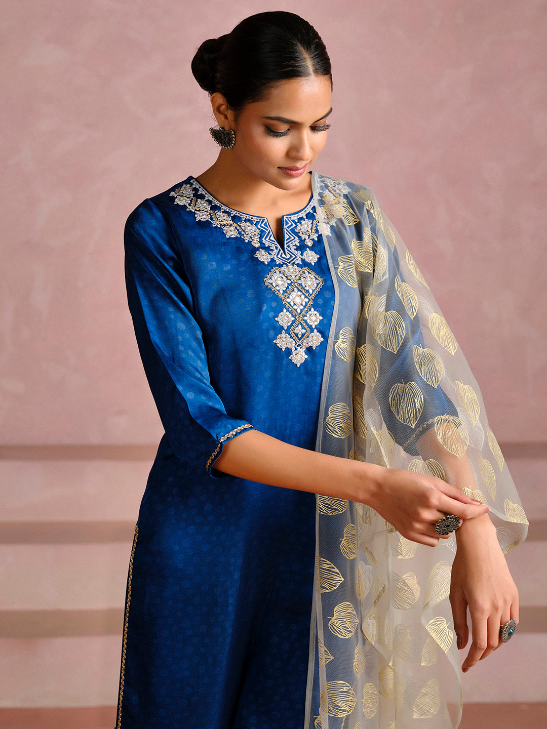 Teal Blue Gota Patti Work Festive Kurta Set With Dupatta