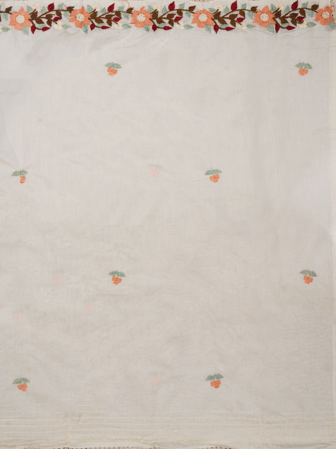 Off White Pure Silk Lucknowi Embroidered Dress Material with Dupatta