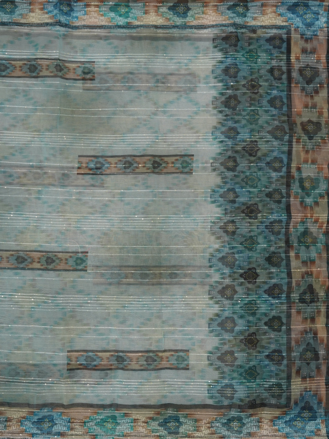 Teal Ethnic Sequin Embroidered Organza Dress Material with Dupatta