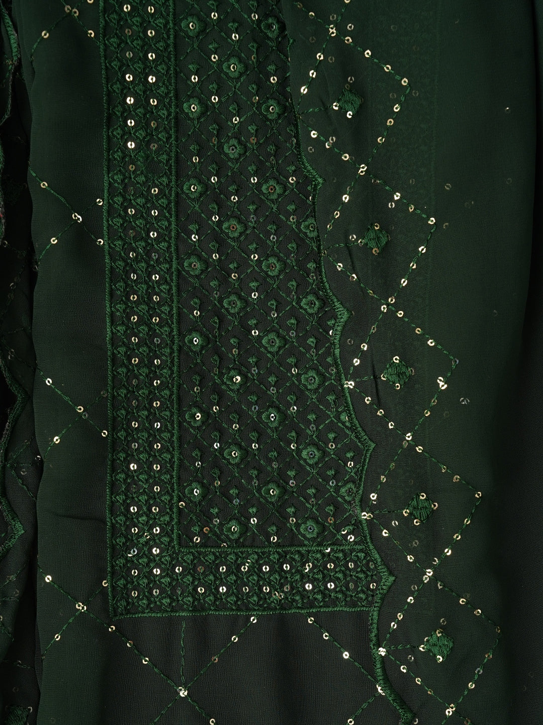 Green Embroidered Silk Georgette Dress Material with Dupatta