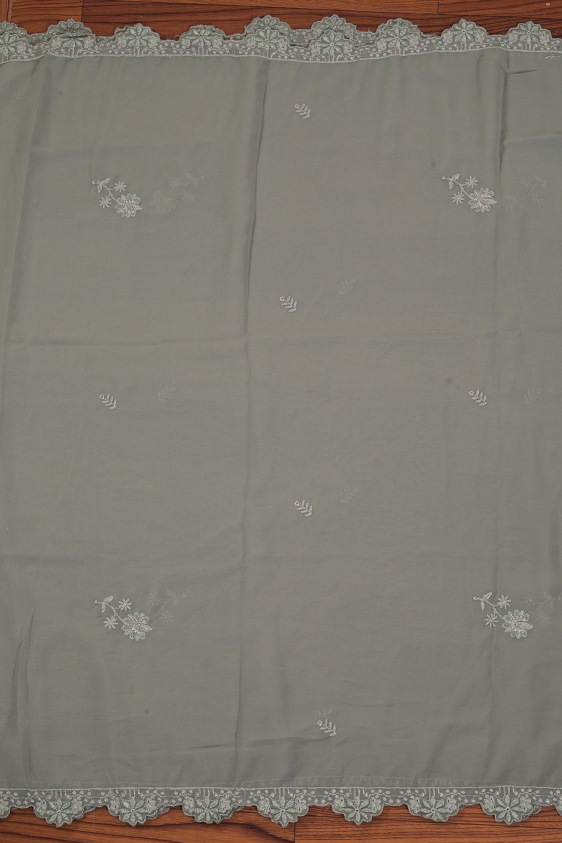 Olive Heavy Embroidered Poly Georgette Dress Material with Dupatta