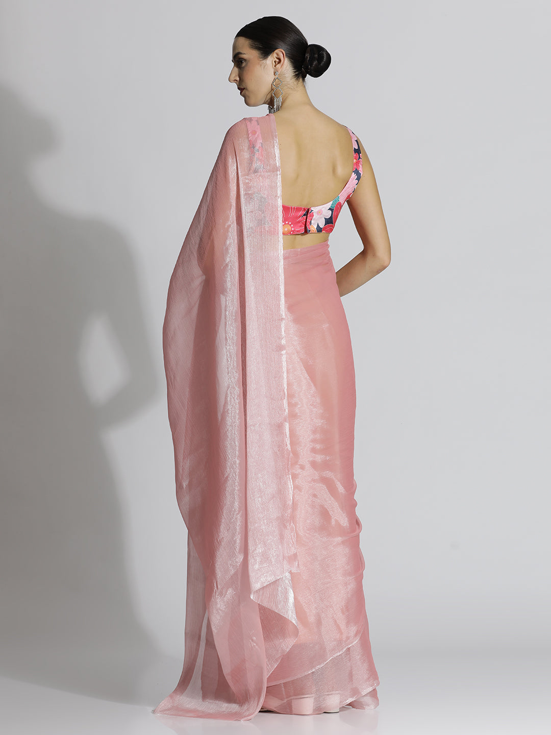 Peach Festive Tissue Solid Saree