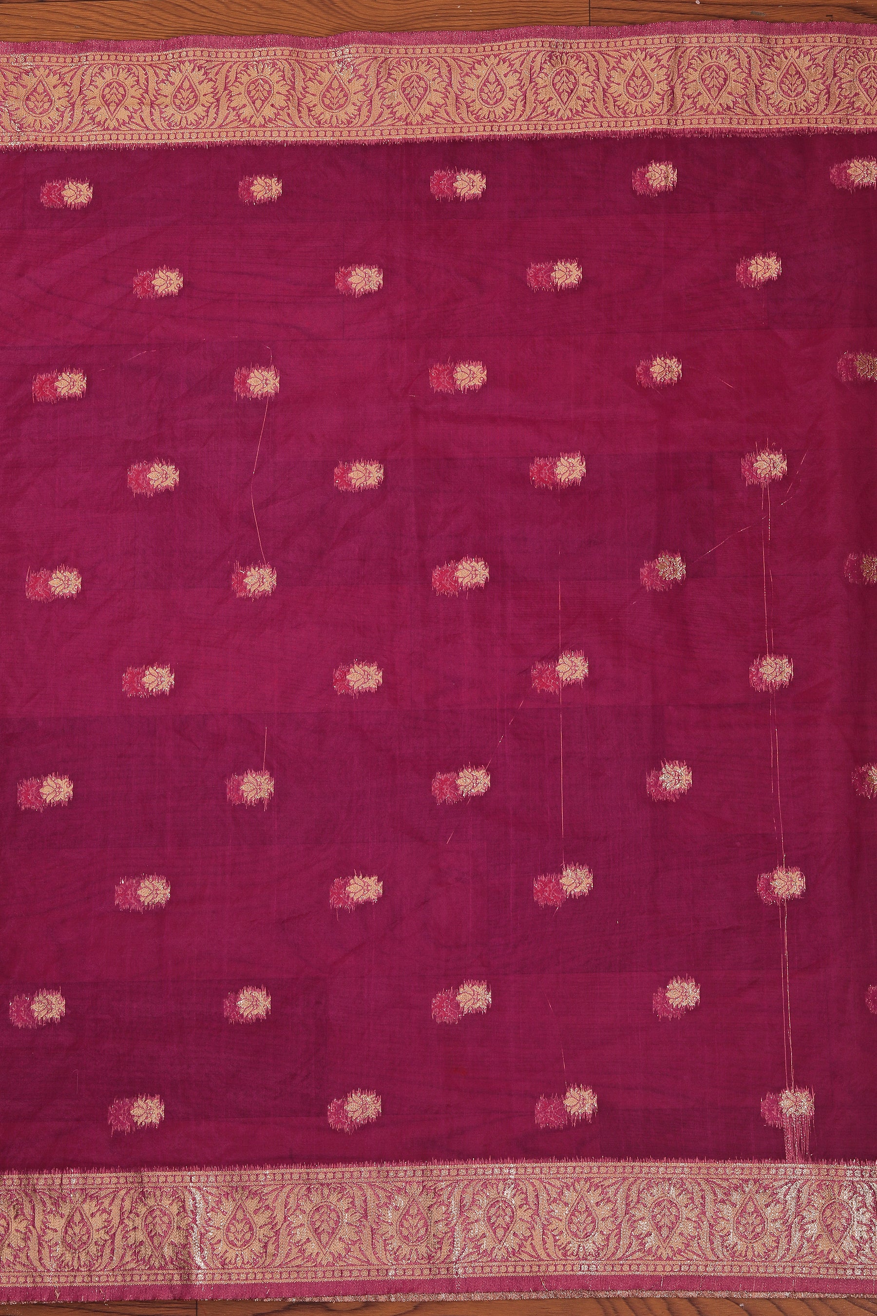 Unstitched Pink Floral Printed Gota Patti Dress Material With Dupatta
