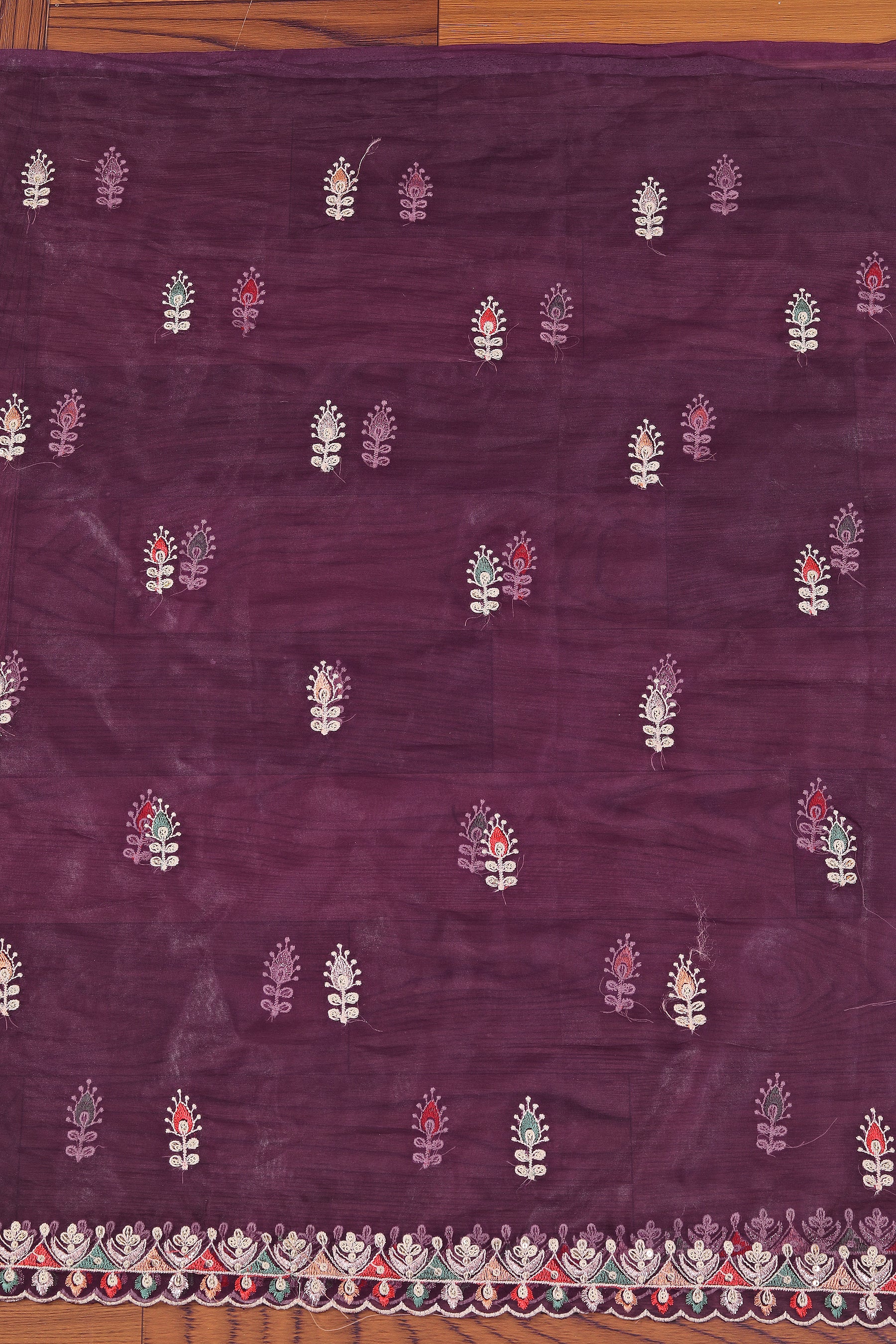 Wine Gota Patti Organza Dress Material With Embellished Dupatta