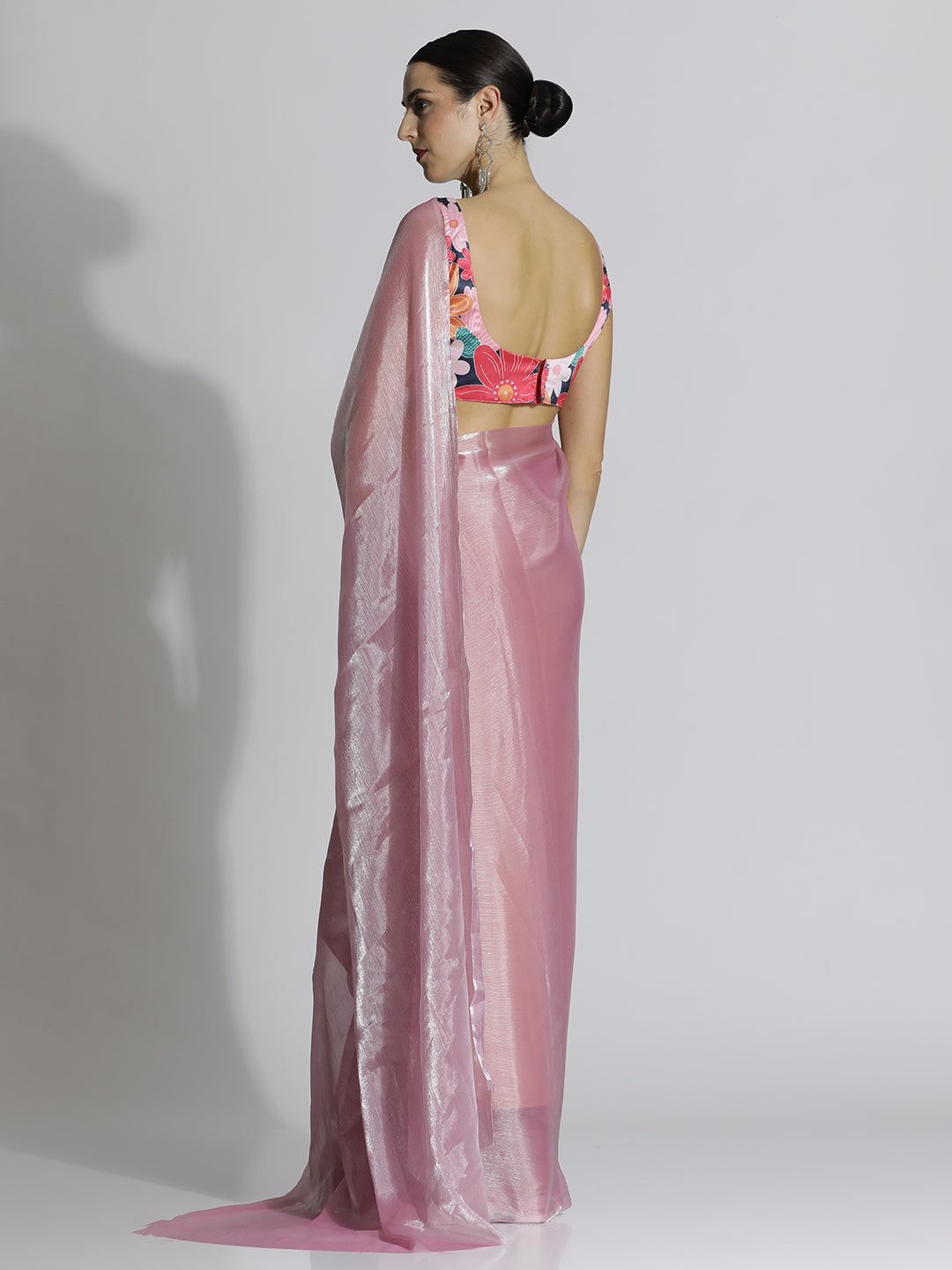 Pink Festive Tissue Solid Saree