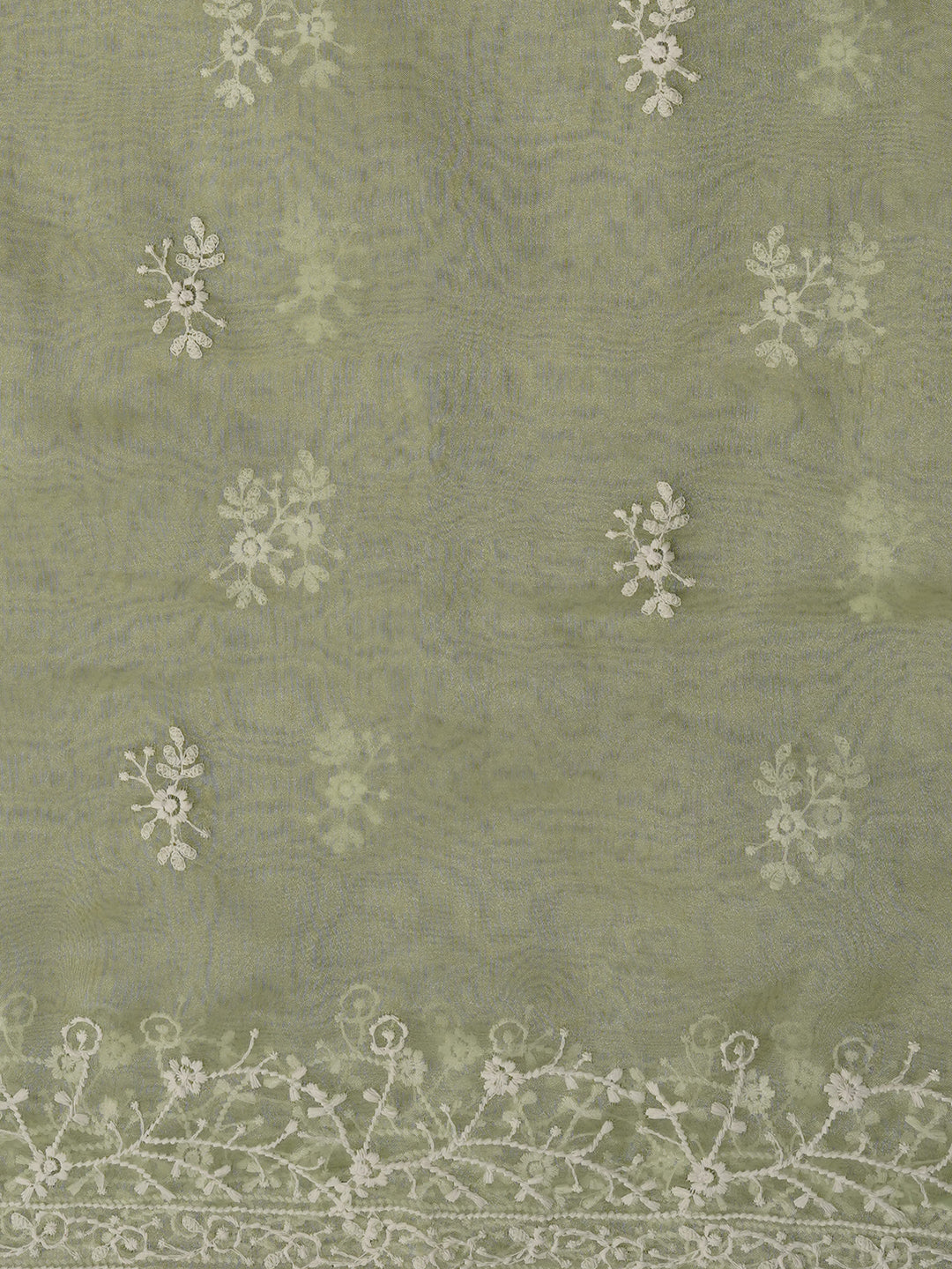 Pista Green Unstitched Embroidered Organza Dress Material With Dupatta