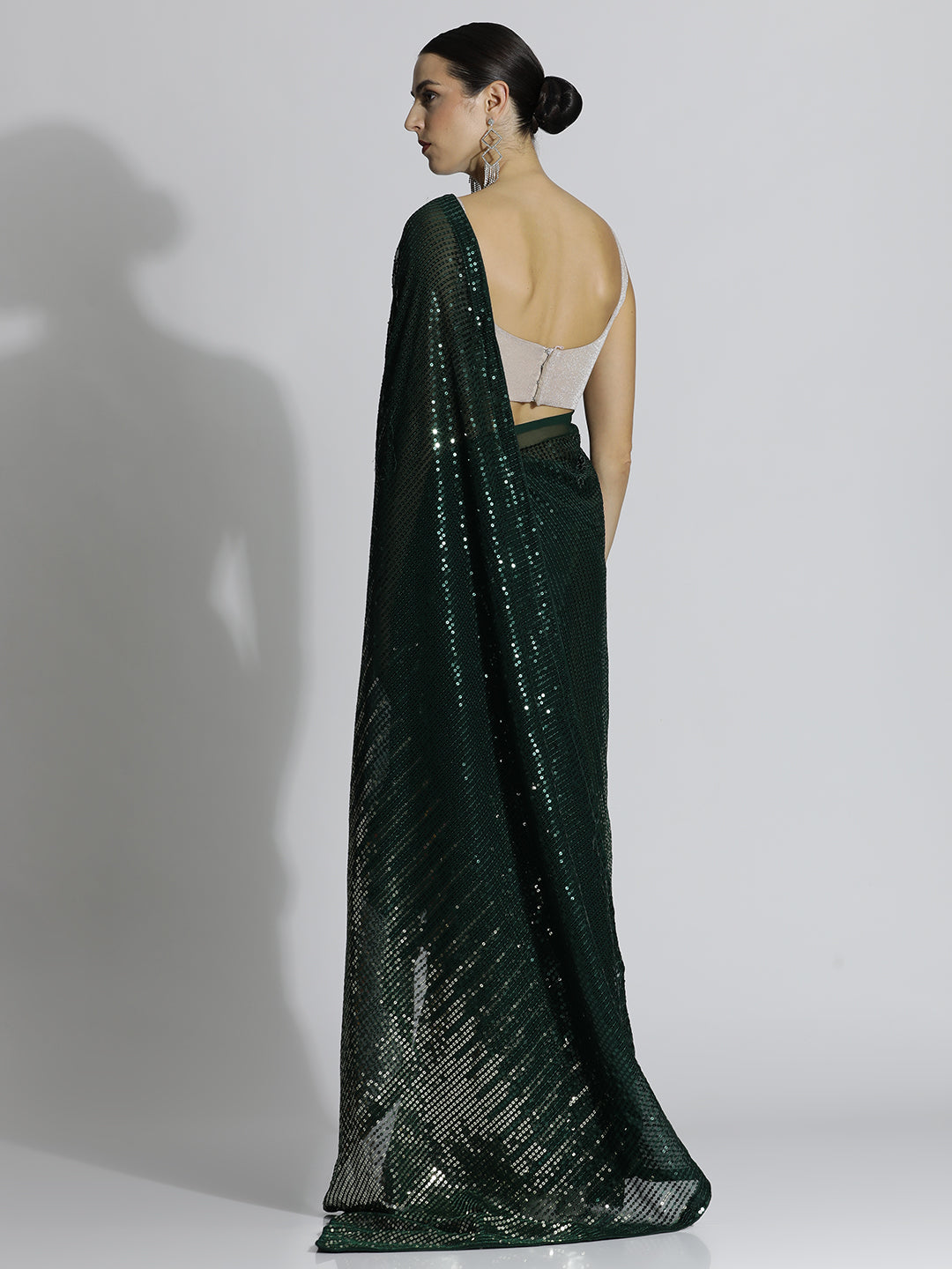 Green Sequin Embroidered Party Wear Tissue Saree