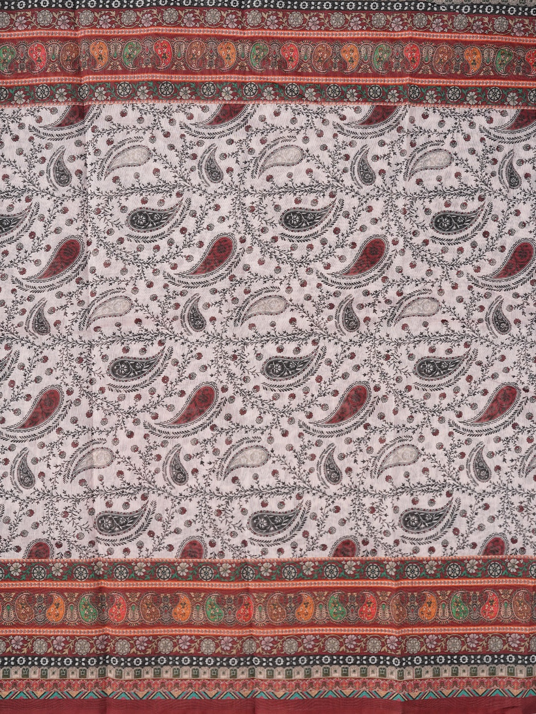 Red Paisley Printed Cotton Blend Dress Material with Dupatta