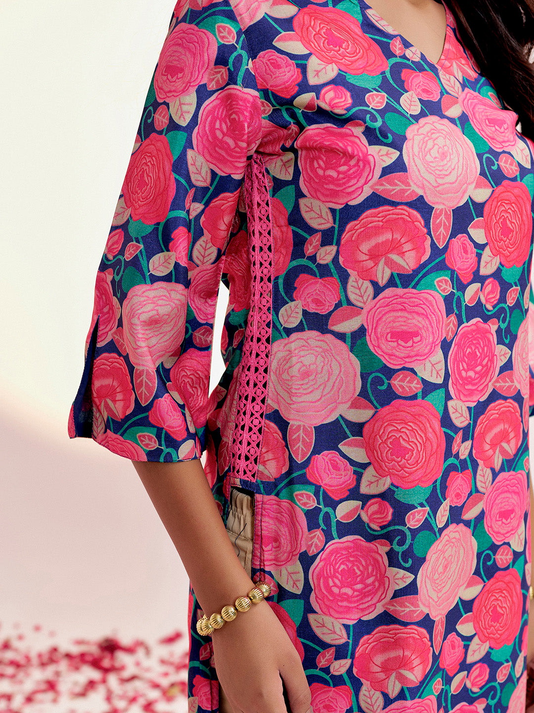 Purple Floral Printed Festive Straight Kurta