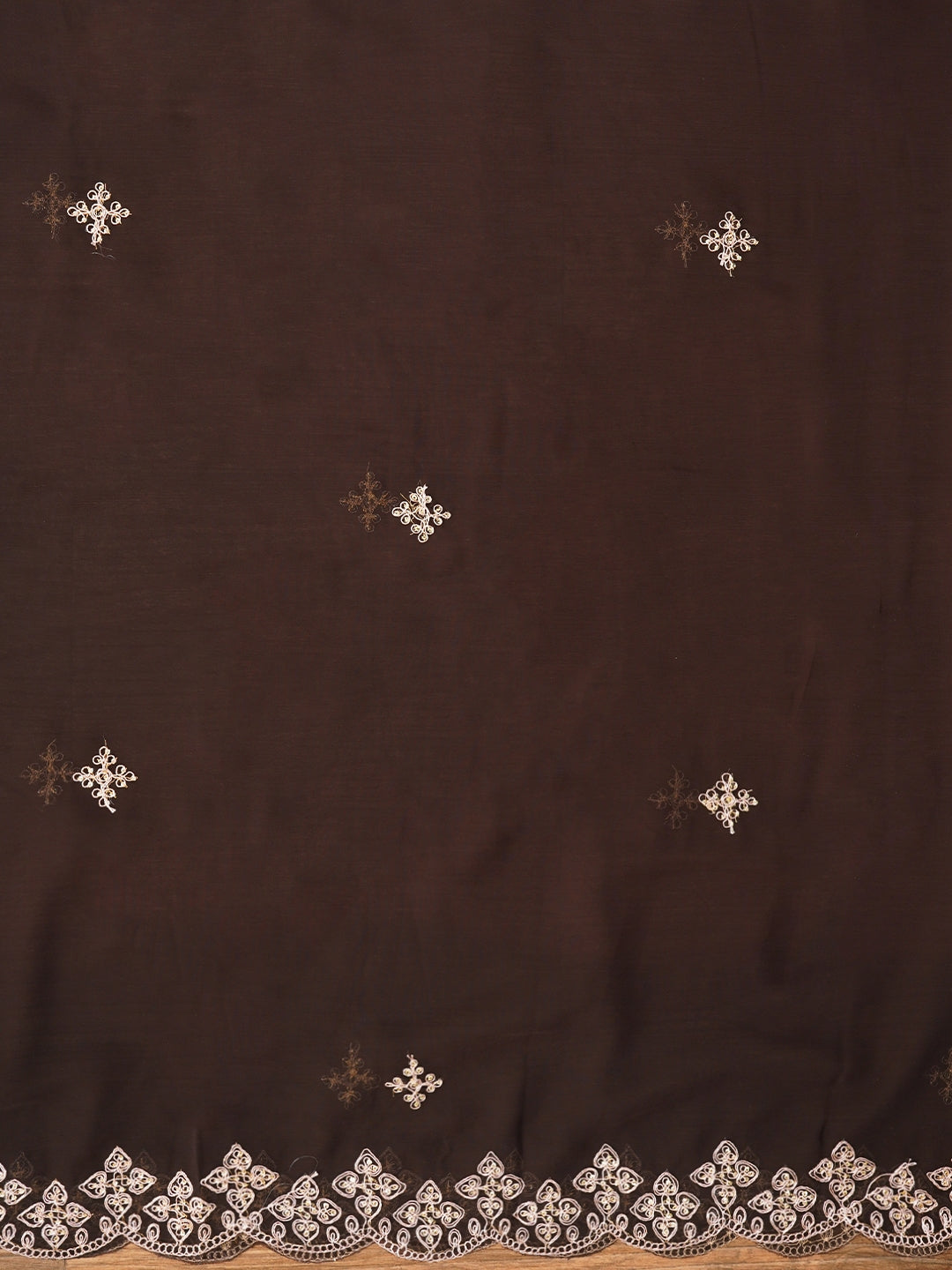 Brown Zari Embroidered Silk Georgette Dress Material with Dupatta
