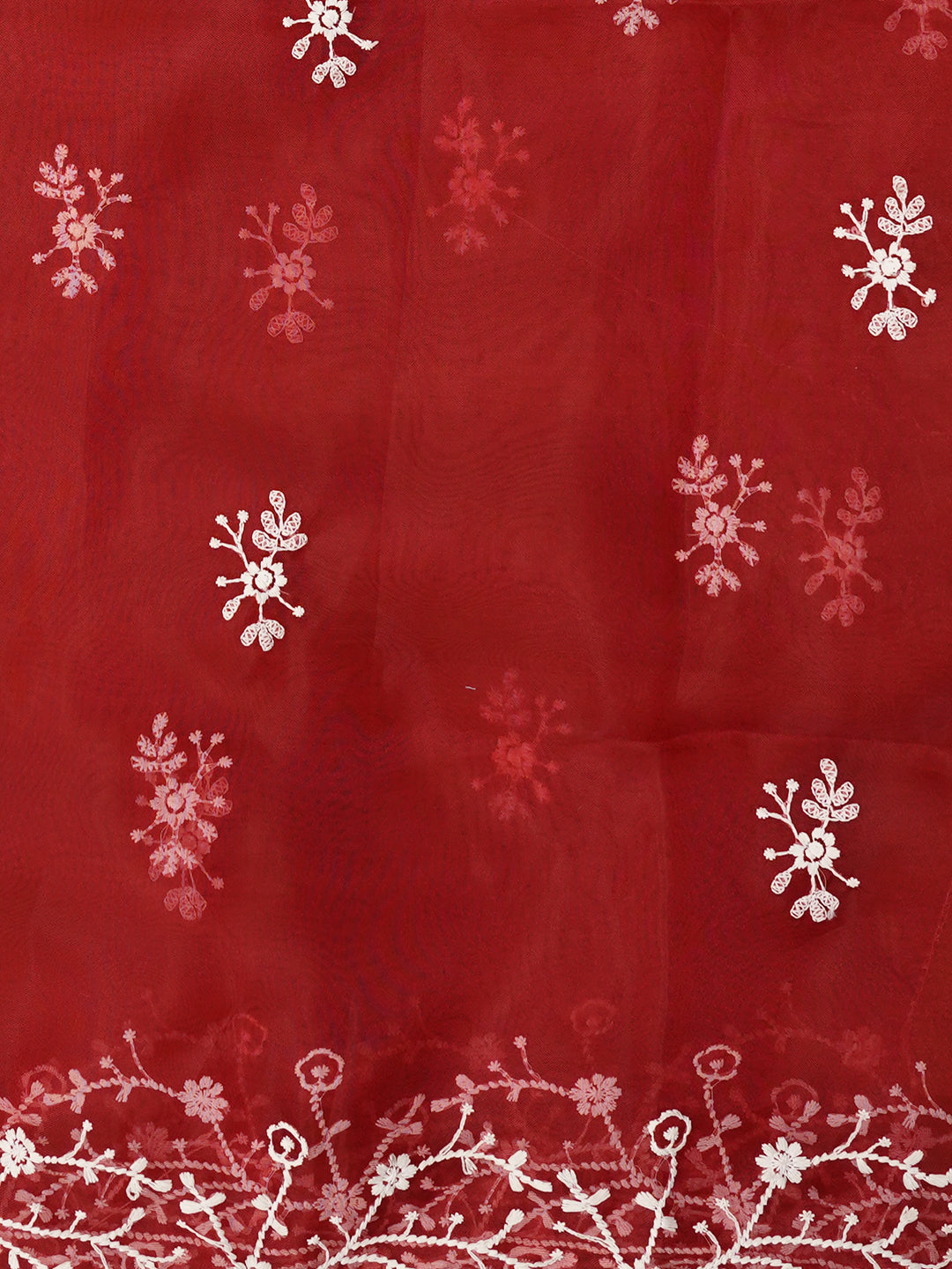 Maroon Unstitched Embroidered Organza Dress Material With Dupatta