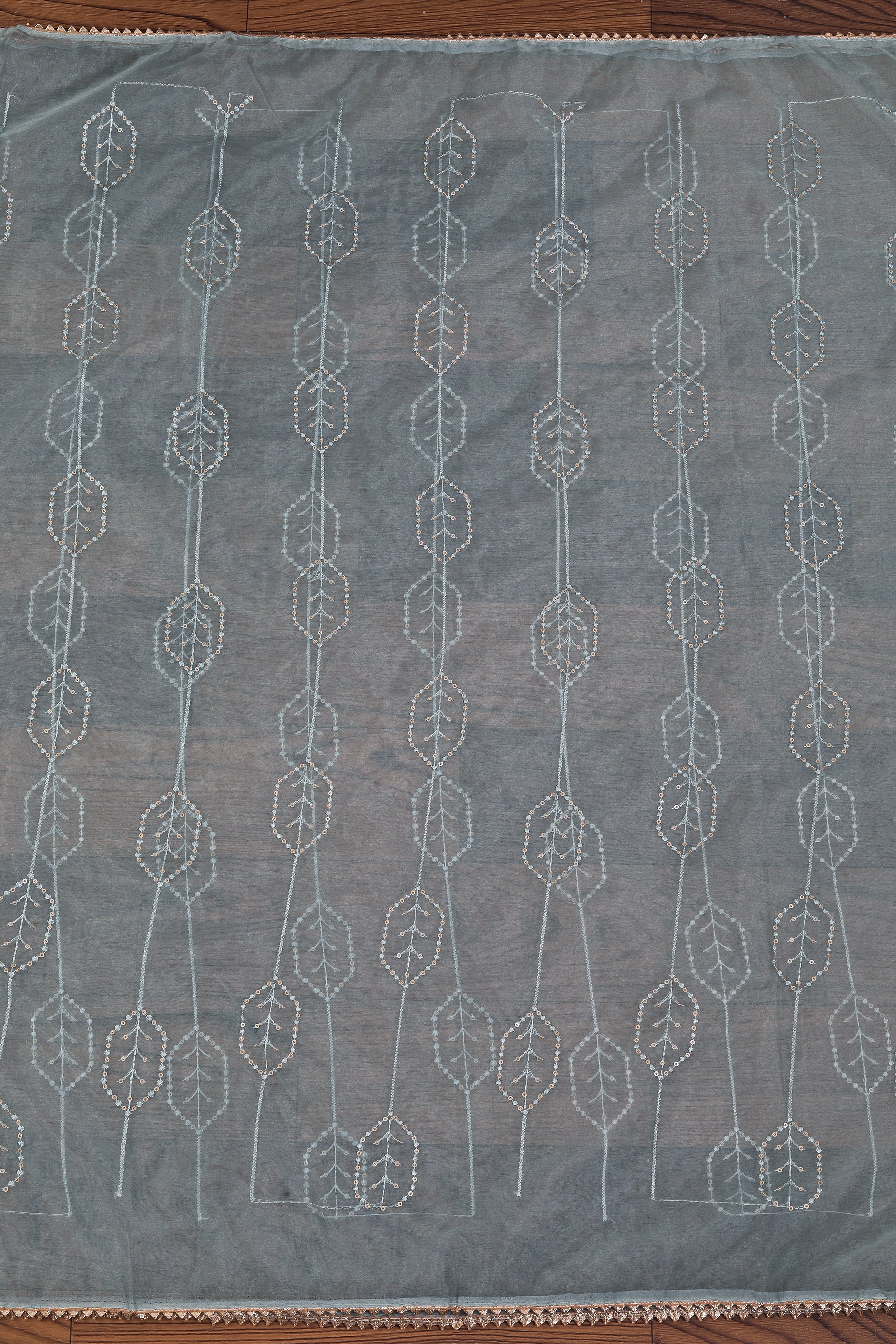 Green Organza Embellished Dress Material With Dupatta