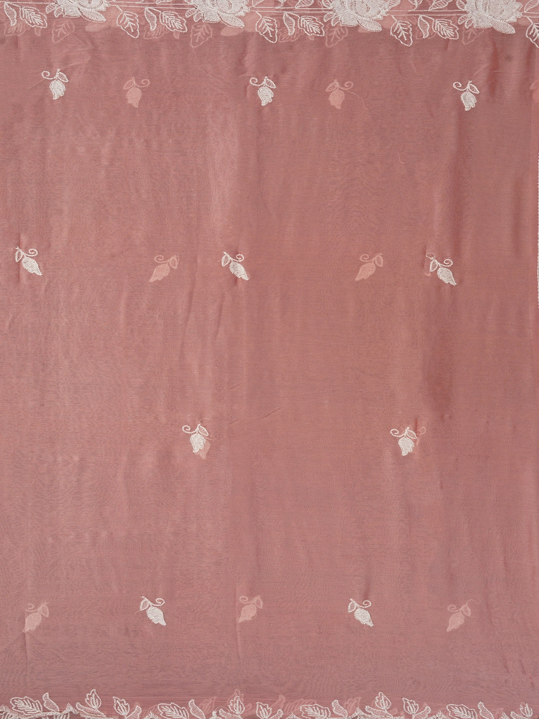 Peach Unstitched Floral Embroidery Silk Blend Dress Material with Dupatta