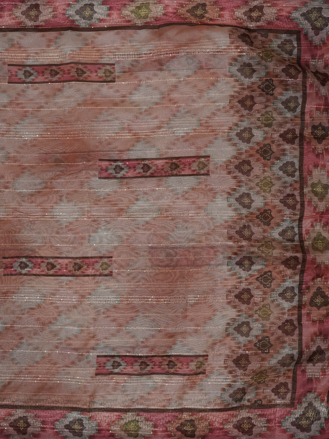 Rust Ethnic Sequin Embroidered Organza Dress Material with Dupatta