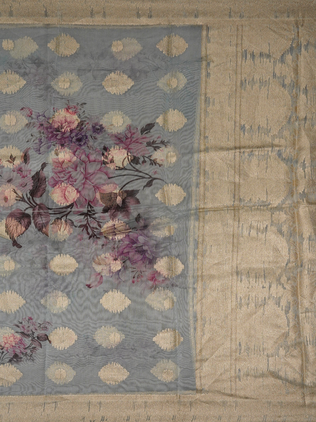 Sea Green Floral Printed Embellished Organza Dress Material with Dupatta